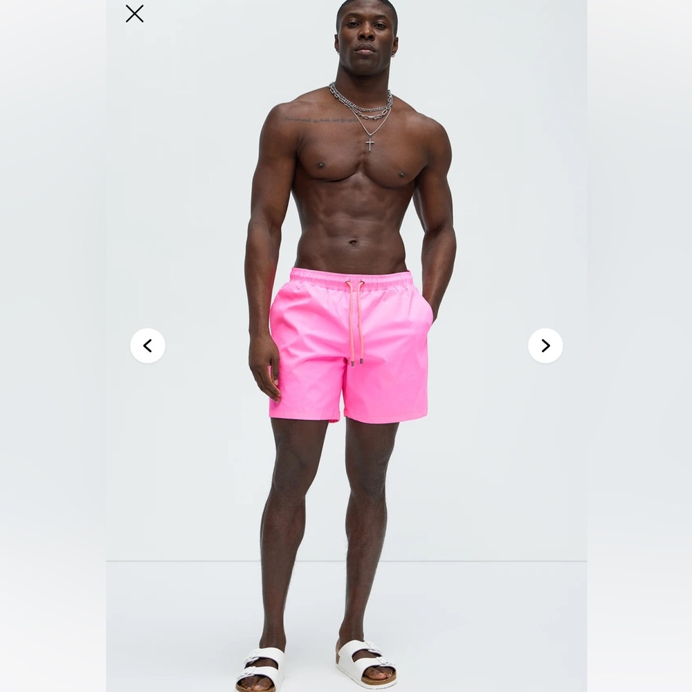 Fashion Nova Men’s Montez Stretch Swim Trunk - neon pink